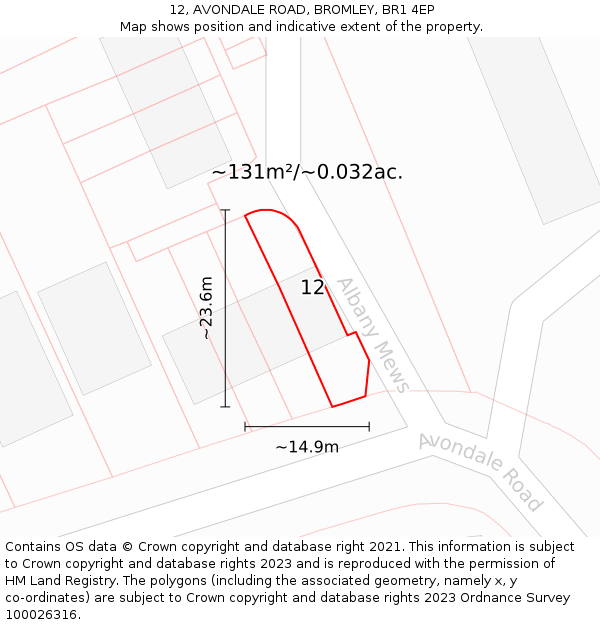 12, AVONDALE ROAD, BROMLEY, BR1 4EP: Plot and title map