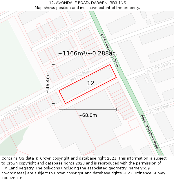 12, AVONDALE ROAD, DARWEN, BB3 1NS: Plot and title map