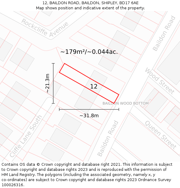12, BAILDON ROAD, BAILDON, SHIPLEY, BD17 6AE: Plot and title map