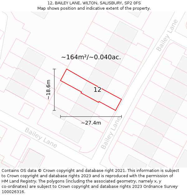 12, BAILEY LANE, WILTON, SALISBURY, SP2 0FS: Plot and title map
