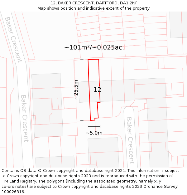 12, BAKER CRESCENT, DARTFORD, DA1 2NF: Plot and title map