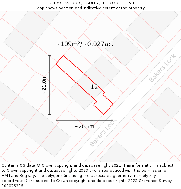 12, BAKERS LOCK, HADLEY, TELFORD, TF1 5TE: Plot and title map