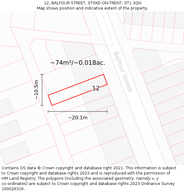 12, BALFOUR STREET, STOKE-ON-TRENT, ST1 3QN: Plot and title map