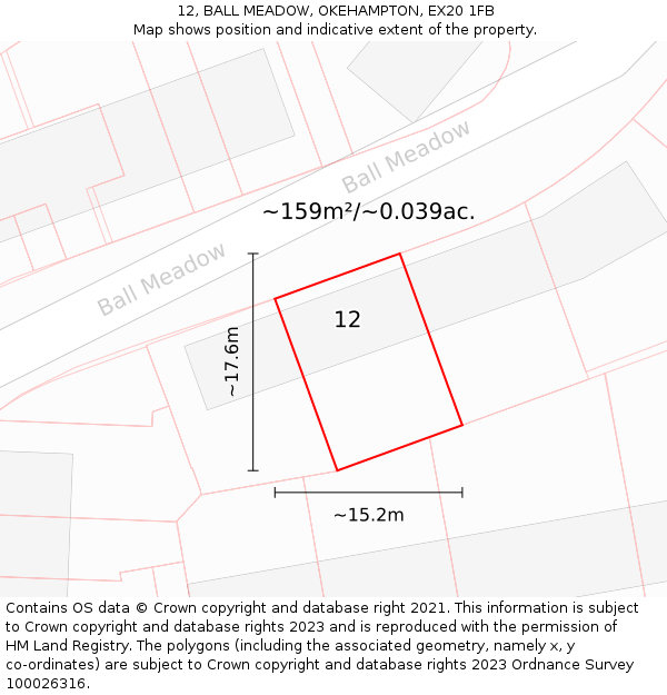 12, BALL MEADOW, OKEHAMPTON, EX20 1FB: Plot and title map
