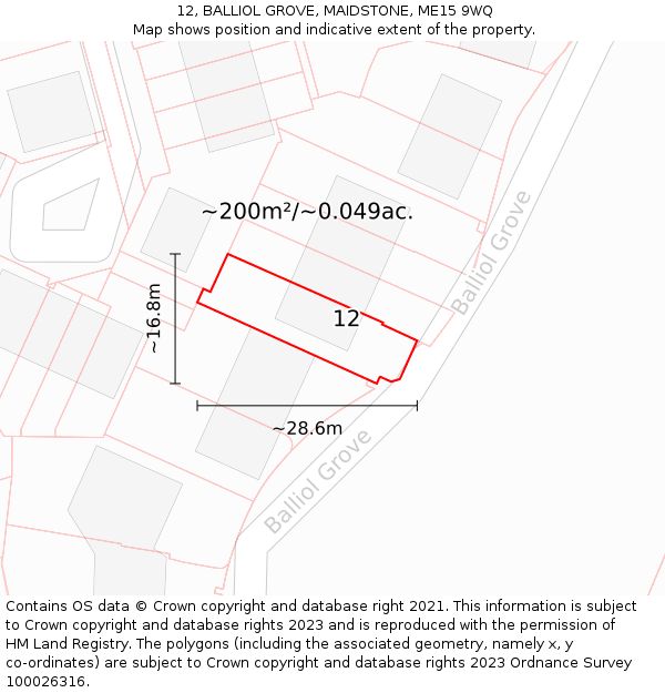 12, BALLIOL GROVE, MAIDSTONE, ME15 9WQ: Plot and title map