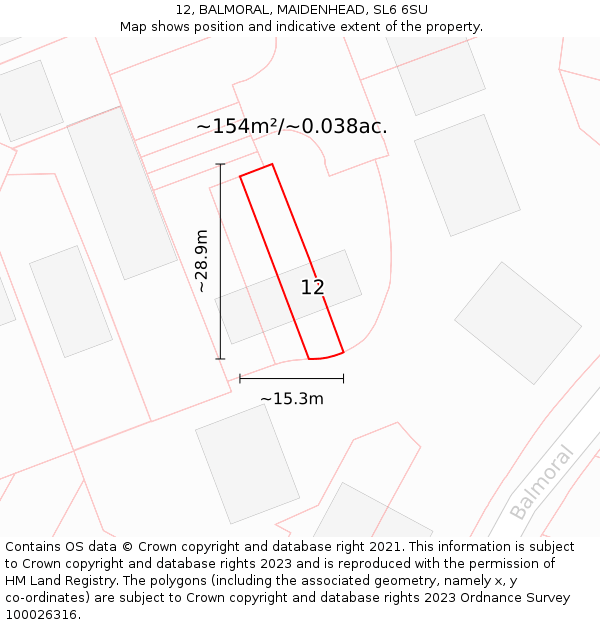12, BALMORAL, MAIDENHEAD, SL6 6SU: Plot and title map