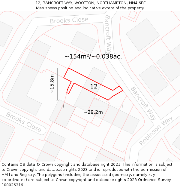 12, BANCROFT WAY, WOOTTON, NORTHAMPTON, NN4 6BF: Plot and title map