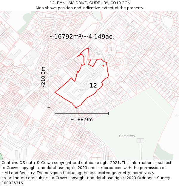 12, BANHAM DRIVE, SUDBURY, CO10 2GN: Plot and title map