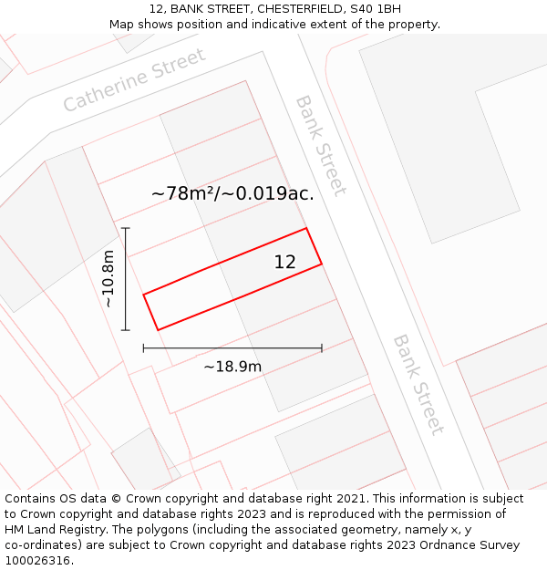 12, BANK STREET, CHESTERFIELD, S40 1BH: Plot and title map
