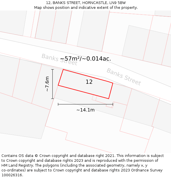 12, BANKS STREET, HORNCASTLE, LN9 5BW: Plot and title map