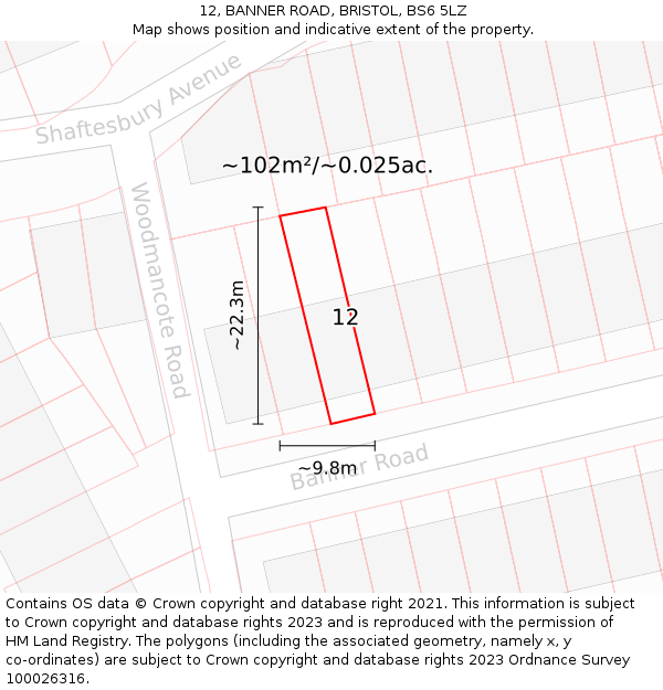 12, BANNER ROAD, BRISTOL, BS6 5LZ: Plot and title map