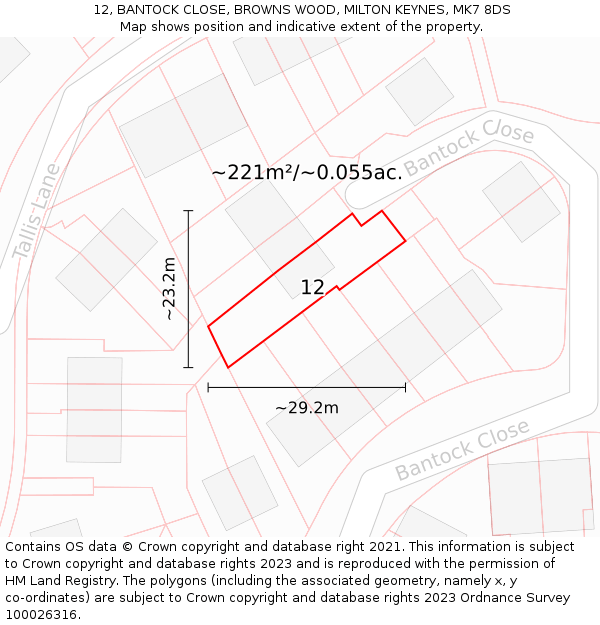12, BANTOCK CLOSE, BROWNS WOOD, MILTON KEYNES, MK7 8DS: Plot and title map