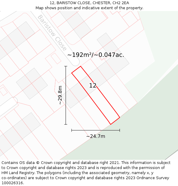 12, BARISTOW CLOSE, CHESTER, CH2 2EA: Plot and title map