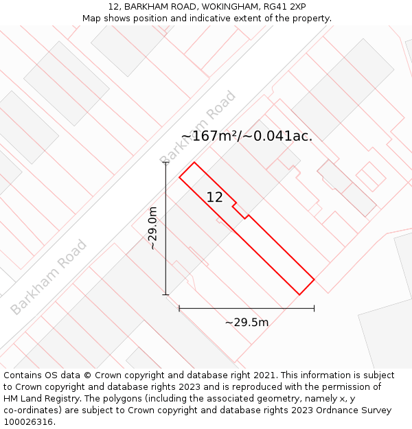 12, BARKHAM ROAD, WOKINGHAM, RG41 2XP: Plot and title map