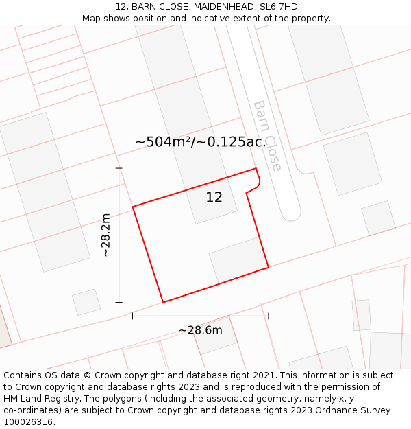 12, BARN CLOSE, MAIDENHEAD, SL6 7HD: Plot and title map