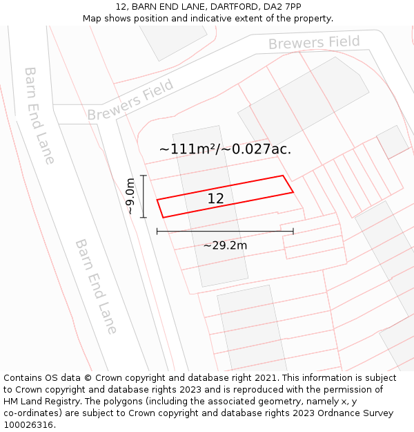 12, BARN END LANE, DARTFORD, DA2 7PP: Plot and title map