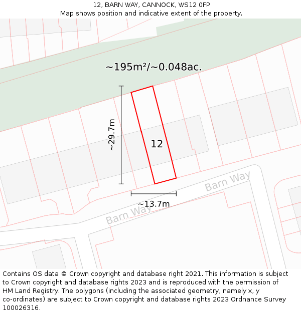 12, BARN WAY, CANNOCK, WS12 0FP: Plot and title map