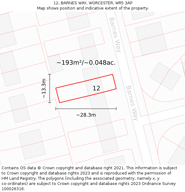 12, BARNES WAY, WORCESTER, WR5 3AP: Plot and title map