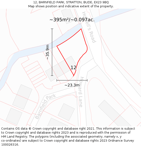 12, BARNFIELD PARK, STRATTON, BUDE, EX23 9BQ: Plot and title map