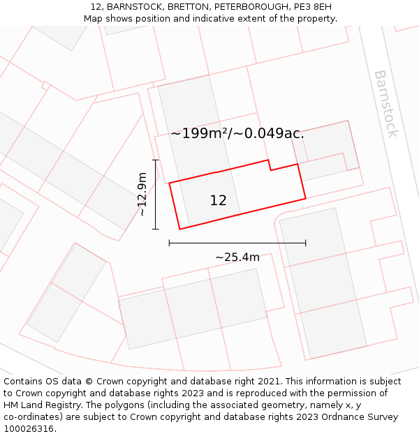 12, BARNSTOCK, BRETTON, PETERBOROUGH, PE3 8EH: Plot and title map