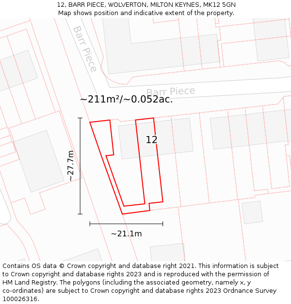 12, BARR PIECE, WOLVERTON, MILTON KEYNES, MK12 5GN: Plot and title map