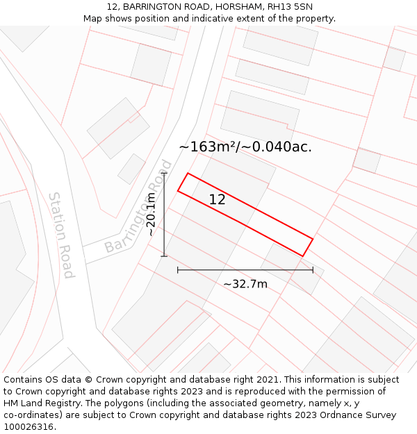 12, BARRINGTON ROAD, HORSHAM, RH13 5SN: Plot and title map