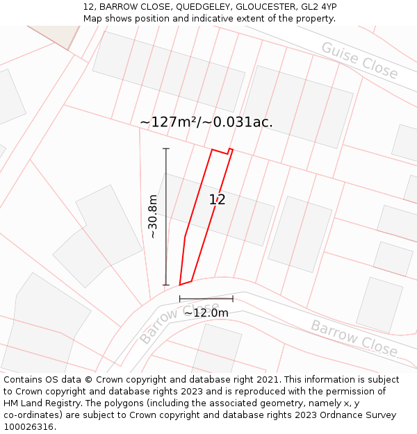 12, BARROW CLOSE, QUEDGELEY, GLOUCESTER, GL2 4YP: Plot and title map