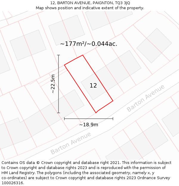 12, BARTON AVENUE, PAIGNTON, TQ3 3JQ: Plot and title map