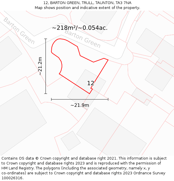 12, BARTON GREEN, TRULL, TAUNTON, TA3 7NA: Plot and title map
