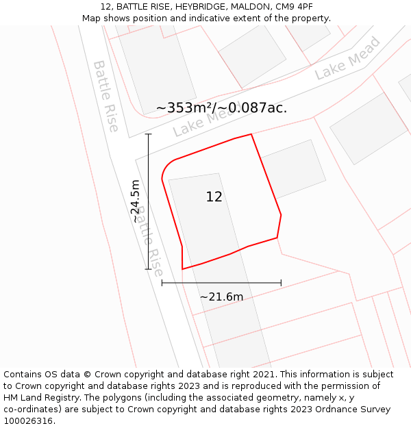 12, BATTLE RISE, HEYBRIDGE, MALDON, CM9 4PF: Plot and title map