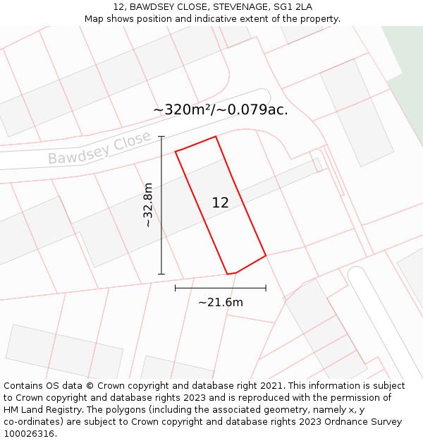 12, BAWDSEY CLOSE, STEVENAGE, SG1 2LA: Plot and title map