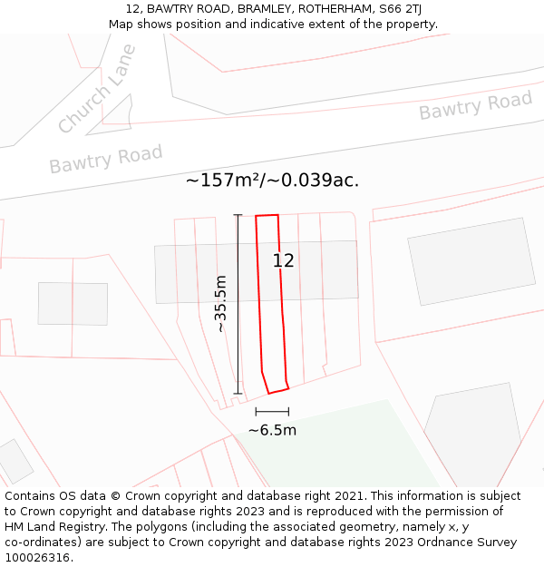 12, BAWTRY ROAD, BRAMLEY, ROTHERHAM, S66 2TJ: Plot and title map