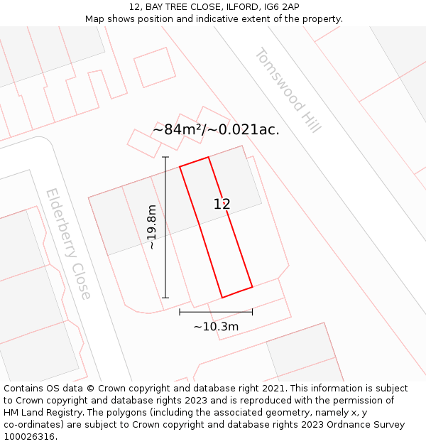 12, BAY TREE CLOSE, ILFORD, IG6 2AP: Plot and title map
