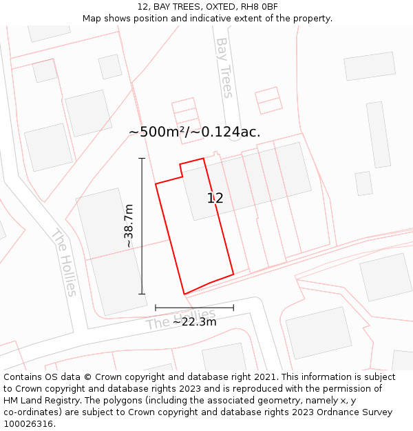12, BAY TREES, OXTED, RH8 0BF: Plot and title map