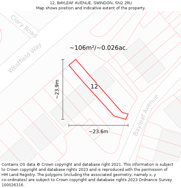 12, BAYLEAF AVENUE, SWINDON, SN2 2RU: Plot and title map