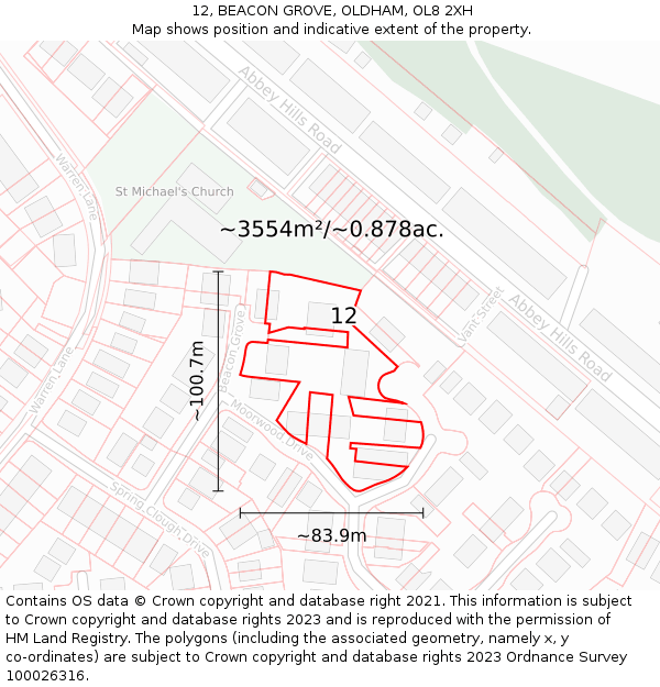 12, BEACON GROVE, OLDHAM, OL8 2XH: Plot and title map