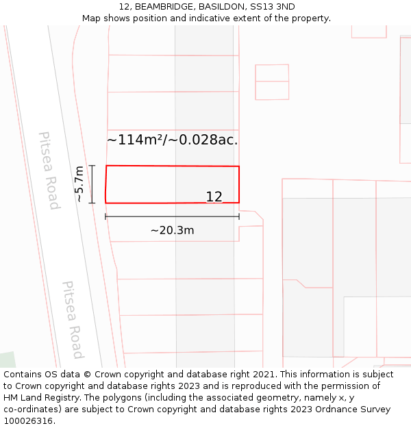 12, BEAMBRIDGE, BASILDON, SS13 3ND: Plot and title map