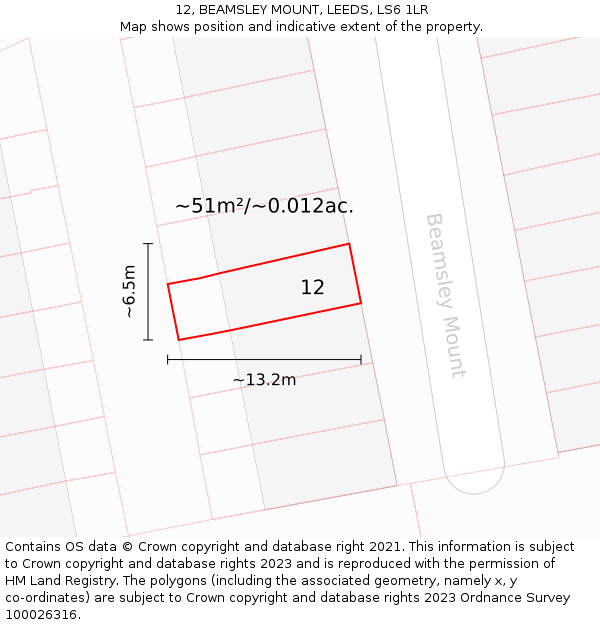 12, BEAMSLEY MOUNT, LEEDS, LS6 1LR: Plot and title map