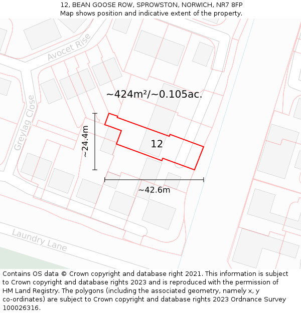 12, BEAN GOOSE ROW, SPROWSTON, NORWICH, NR7 8FP: Plot and title map