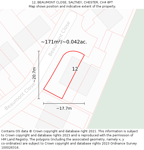 12, BEAUMONT CLOSE, SALTNEY, CHESTER, CH4 8PT: Plot and title map
