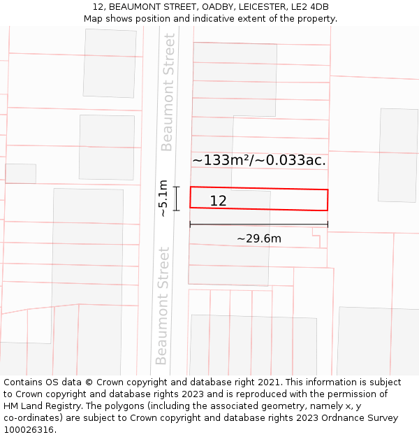 12, BEAUMONT STREET, OADBY, LEICESTER, LE2 4DB: Plot and title map