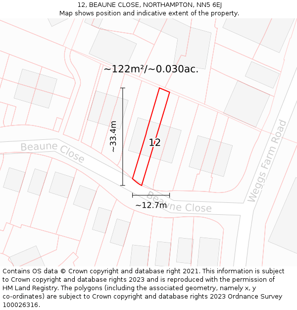 12, BEAUNE CLOSE, NORTHAMPTON, NN5 6EJ: Plot and title map