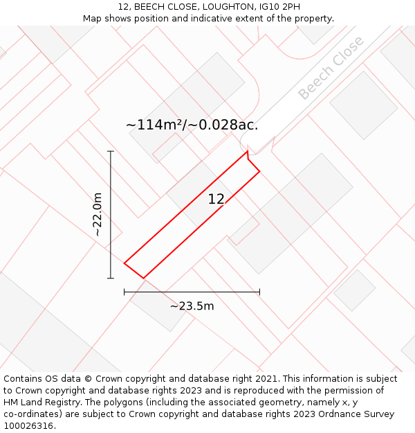 12, BEECH CLOSE, LOUGHTON, IG10 2PH: Plot and title map