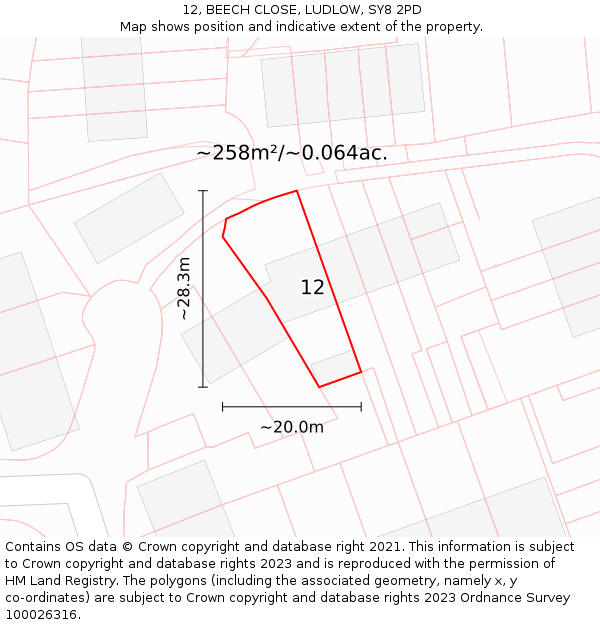 12, BEECH CLOSE, LUDLOW, SY8 2PD: Plot and title map