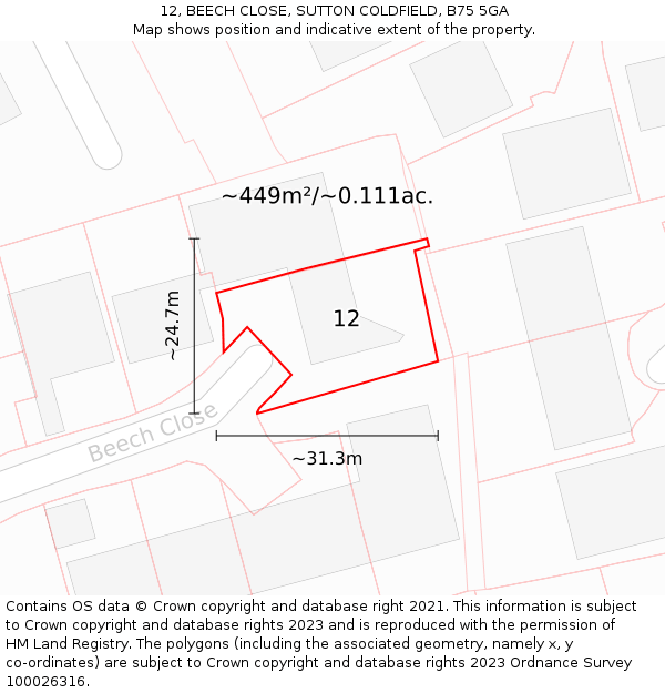 12, BEECH CLOSE, SUTTON COLDFIELD, B75 5GA: Plot and title map