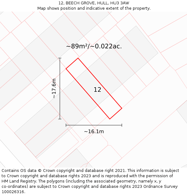 12, BEECH GROVE, HULL, HU3 3AW: Plot and title map