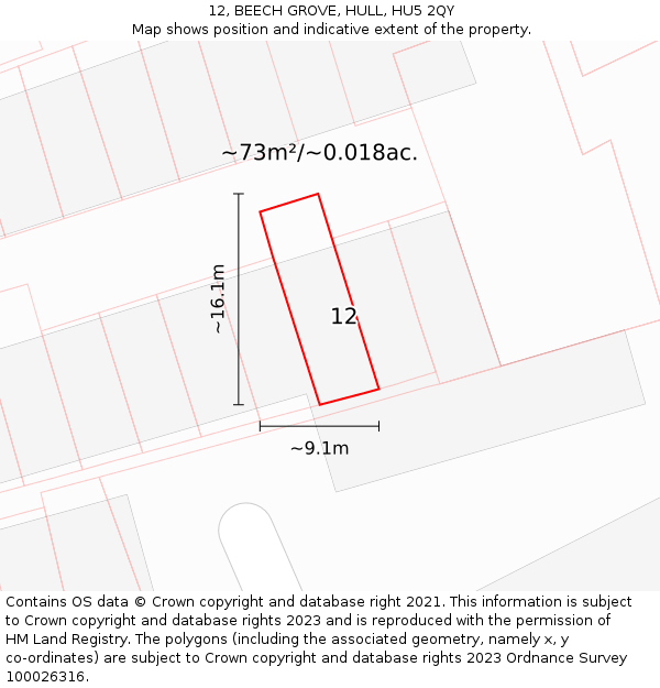 12, BEECH GROVE, HULL, HU5 2QY: Plot and title map