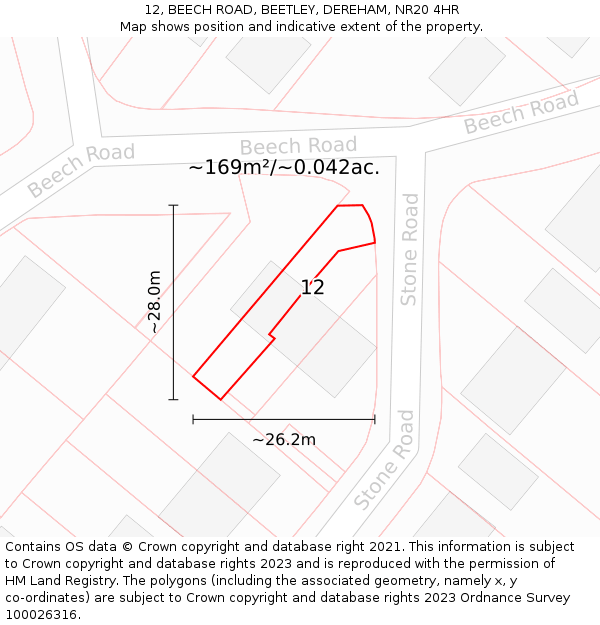 12, BEECH ROAD, BEETLEY, DEREHAM, NR20 4HR: Plot and title map