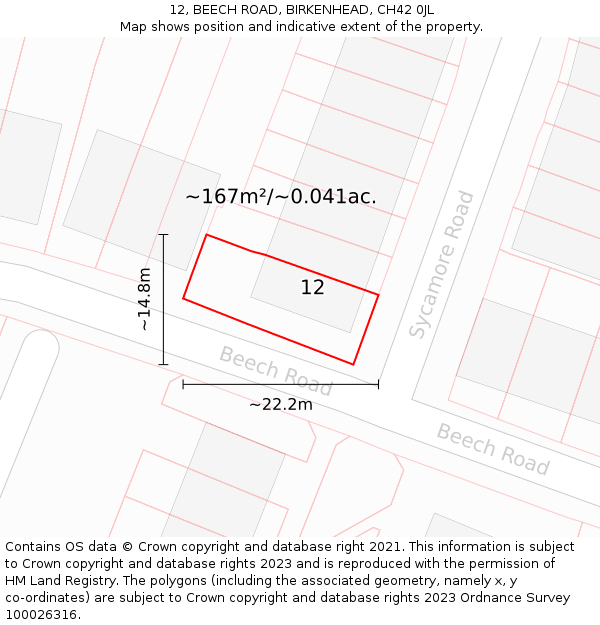 12, BEECH ROAD, BIRKENHEAD, CH42 0JL: Plot and title map