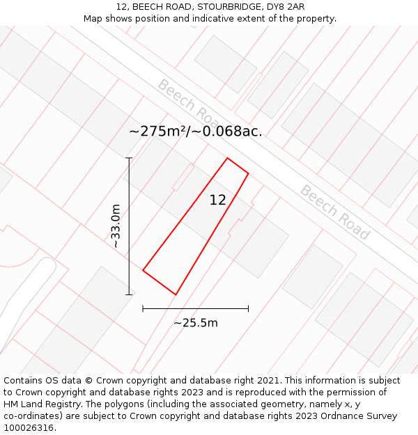 12, BEECH ROAD, STOURBRIDGE, DY8 2AR: Plot and title map